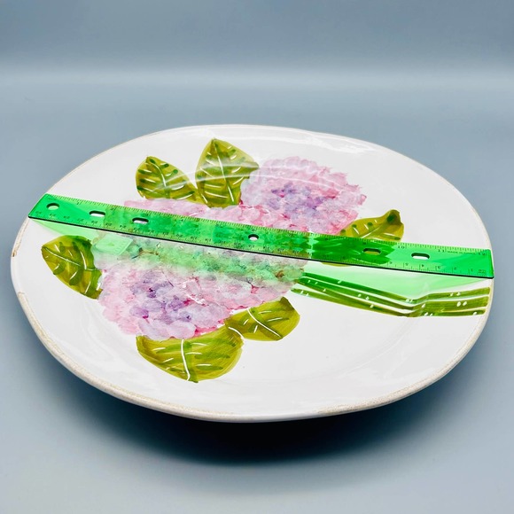 La Ceramica Hand Painted Pink Hydrangeas Ceramic Platter Made In Italy - Picture 5 of 5